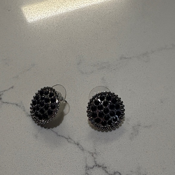 Elegant Black and Silver Stud Earrings - Picture 3 of 4